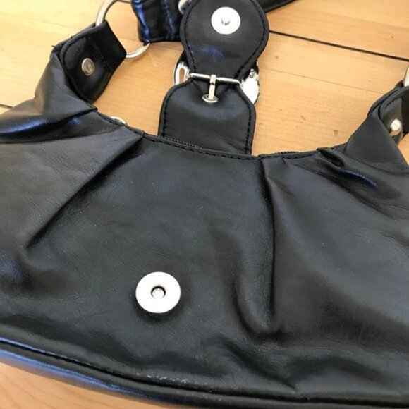 Black Faux Leather Mini Bag Purse with Silver-tone Rhinestone Buckle - Picture 9 of 9